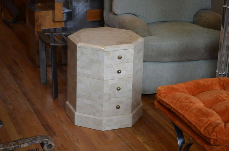 Mid-Century Modern Maitland-Smith Tessellated Stone Octagon Shaped Side Table