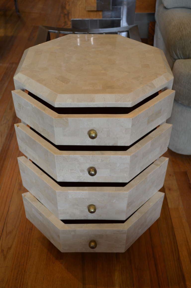 Late 20th Century Maitland-Smith Tessellated Stone Octagon Shaped Side Table