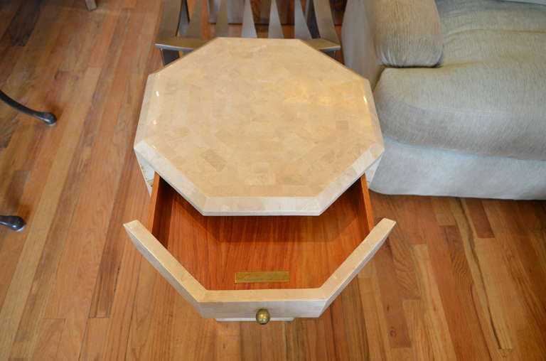 Brass Maitland-Smith Tessellated Stone Octagon Shaped Side Table