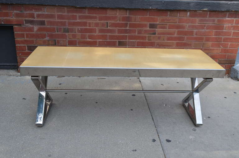 Milo Baughman Style Chrome Bench With X Form Base In Good Condition In Chicago, IL
