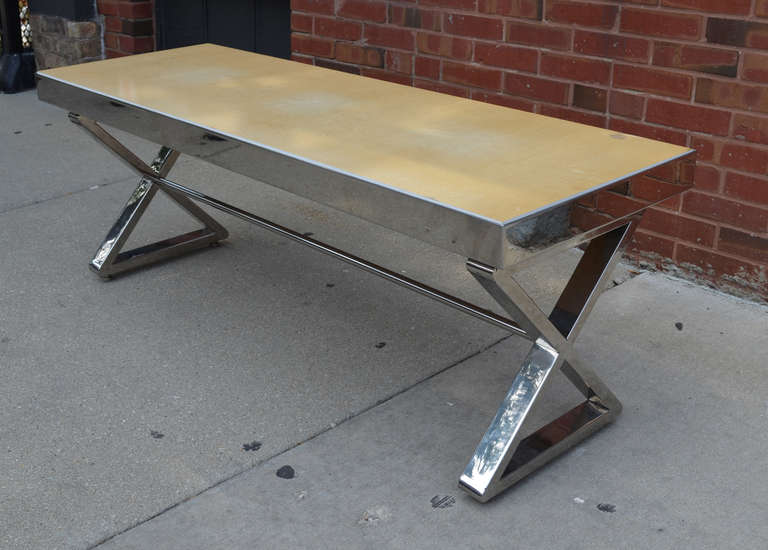 Milo Baughman Style Chrome Bench With X Form Base 2