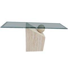 Italian Travertine and Glass Console Table
