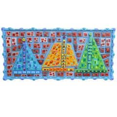 Outsider Art Woodblock Wall Hanging Composition of Sailboats