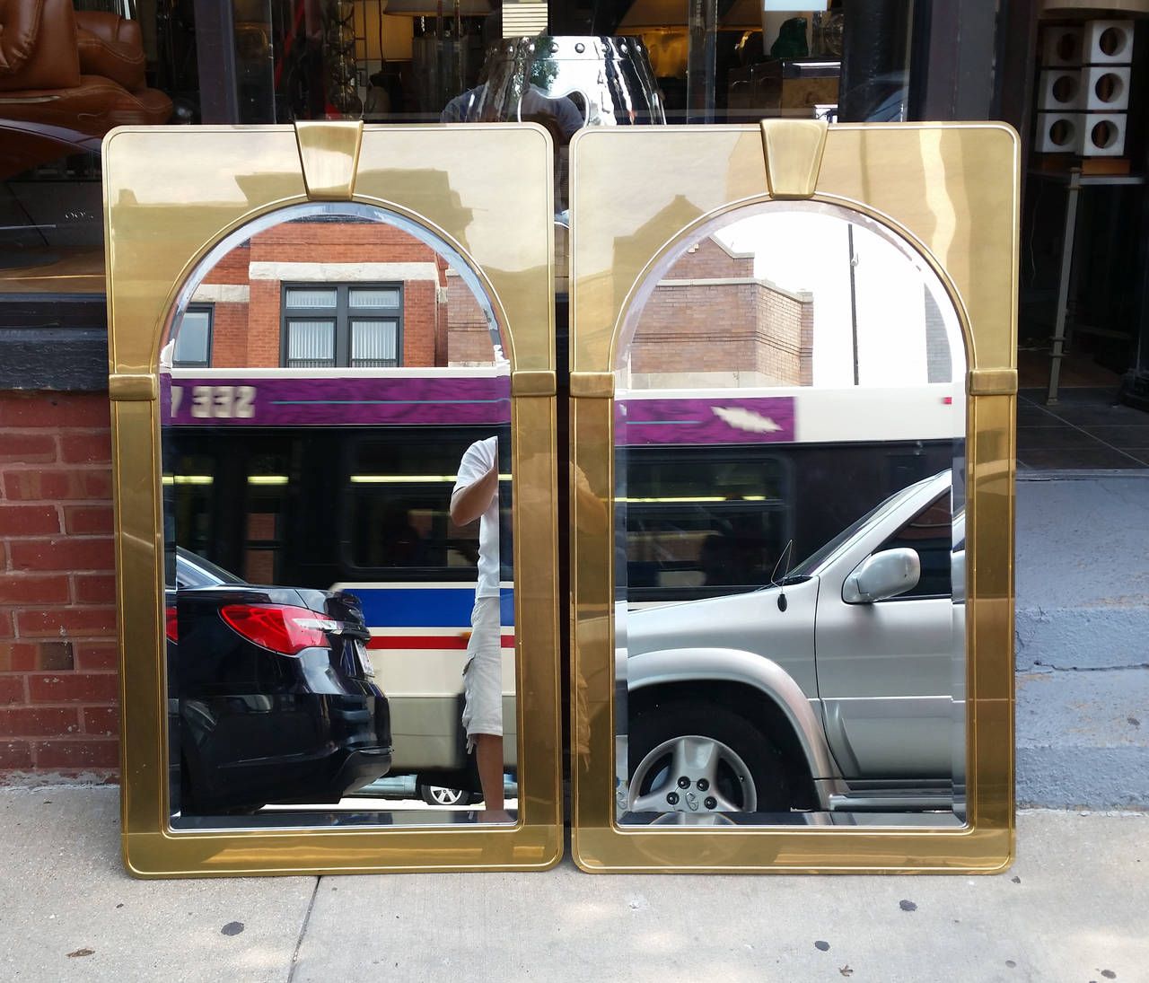 Pair of 1970's Brass Mastercraft Mirrors For Sale 1