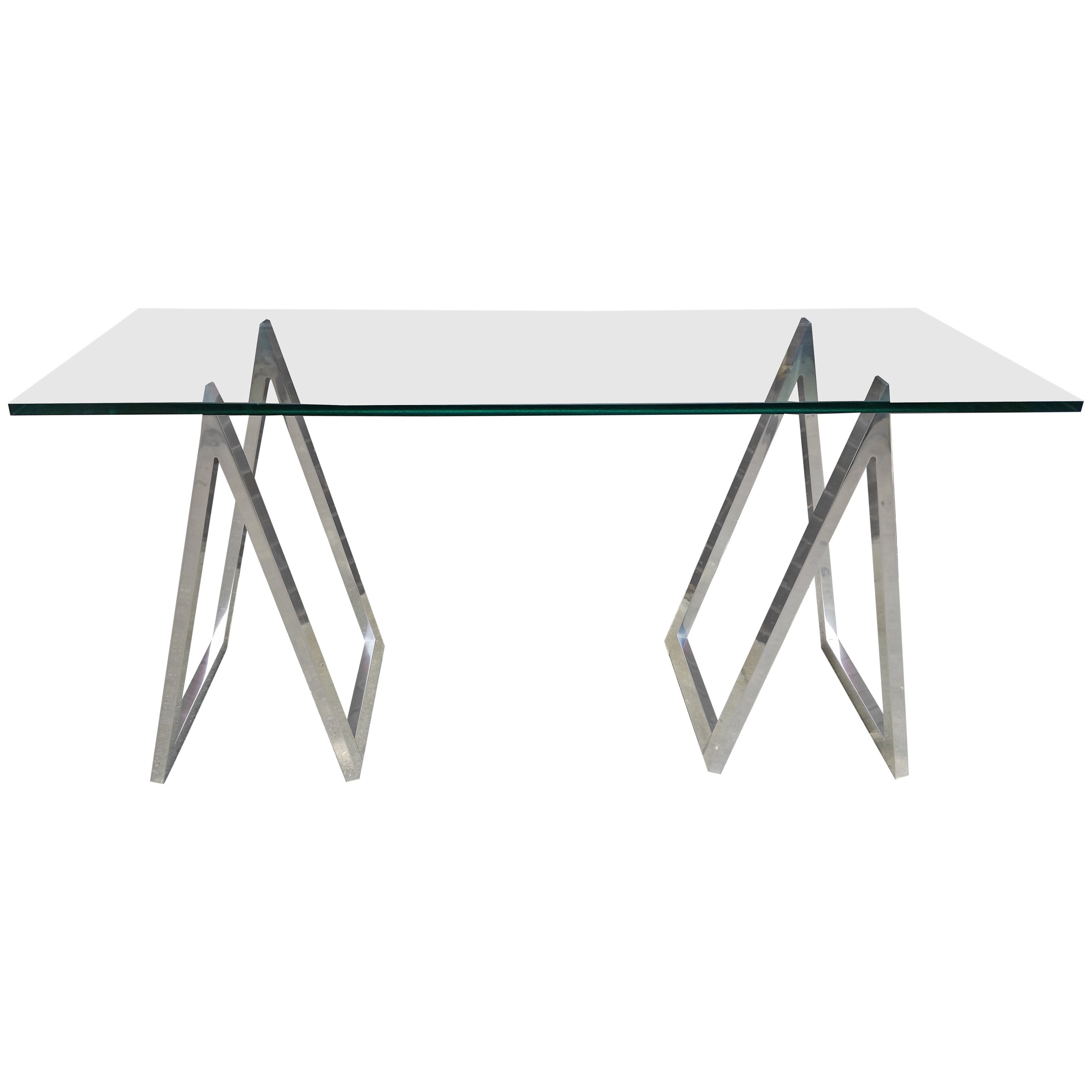 Chrome  Sawhorse Leg Console Table or Desk For Sale