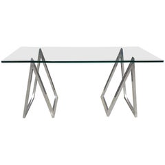 Used Chrome  Sawhorse Leg Console Table or Desk