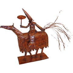 Copper Mid Century Sculpture of a Man on a Horse