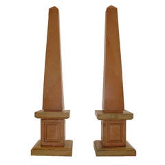 Pair of Nembro Rosato Large Marble Obelisks