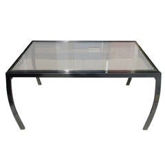 Design Institute of America Glass and Gunmetal Milo Baughman Style Dining Table