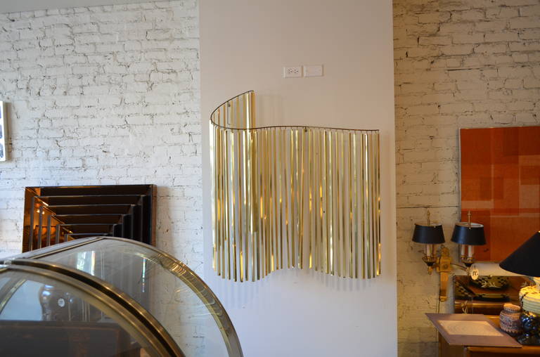 20th Century Curtis Jere Brass Kinetic Wave Wall Sculpture