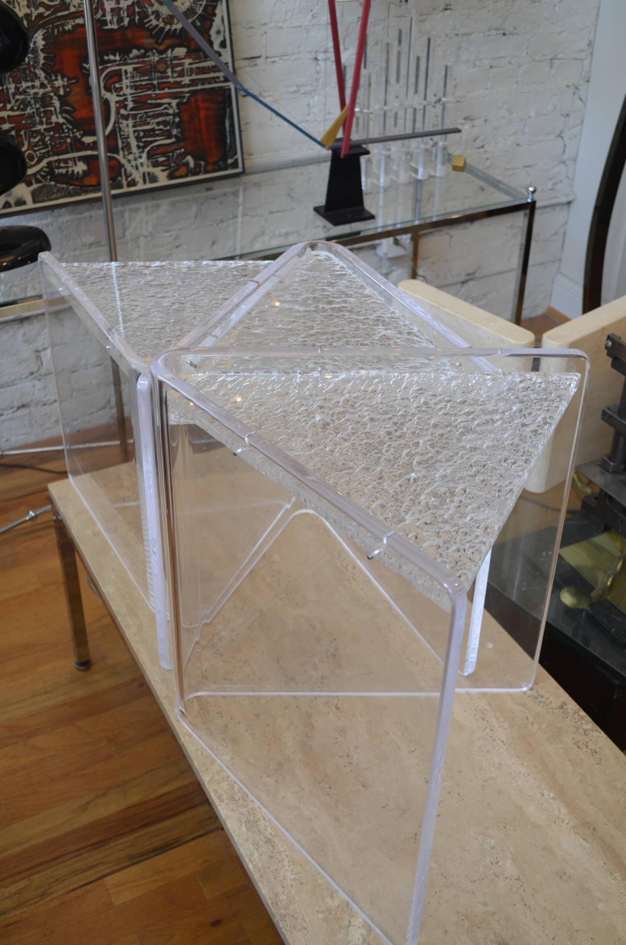 Late 20th Century Set of Three Lucite Nesting Tables