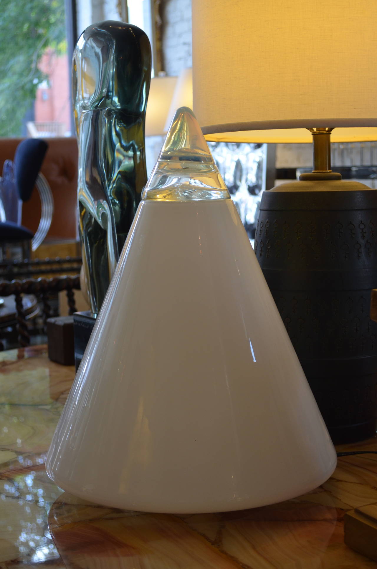 Blown Glass Very Large Italian Murano Glass Cone Shape Table Lamp