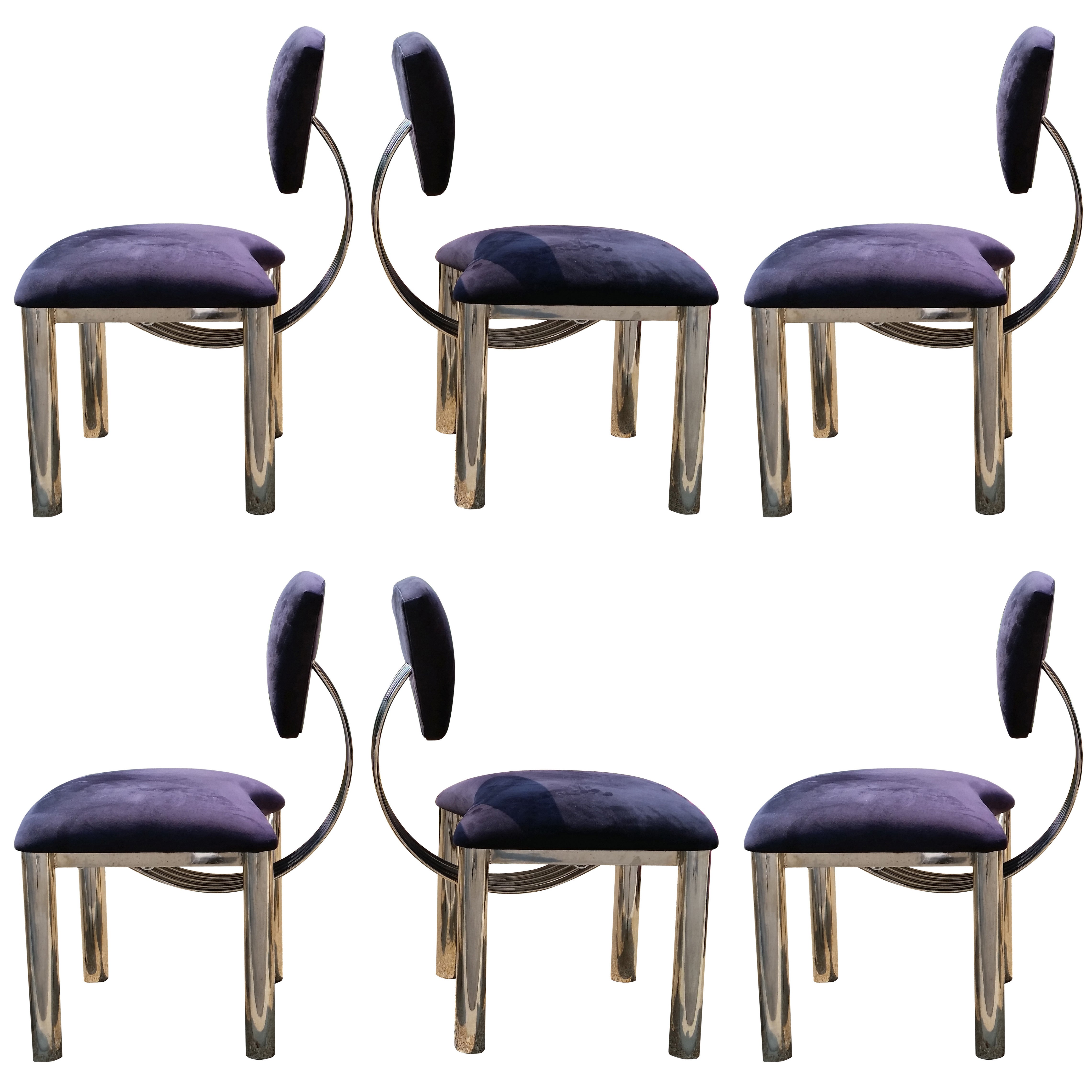 Set of Six Memphis Style Chrome Dining Chairs in style of  Ettore Sottsass