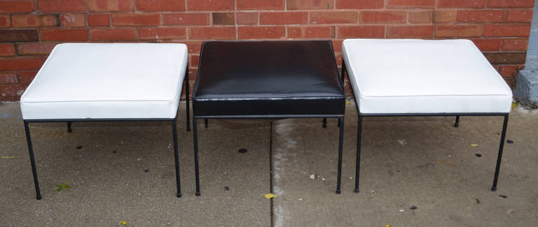 Three iron benches by Paul McCobb for Winchendon upholstered in faux leather.