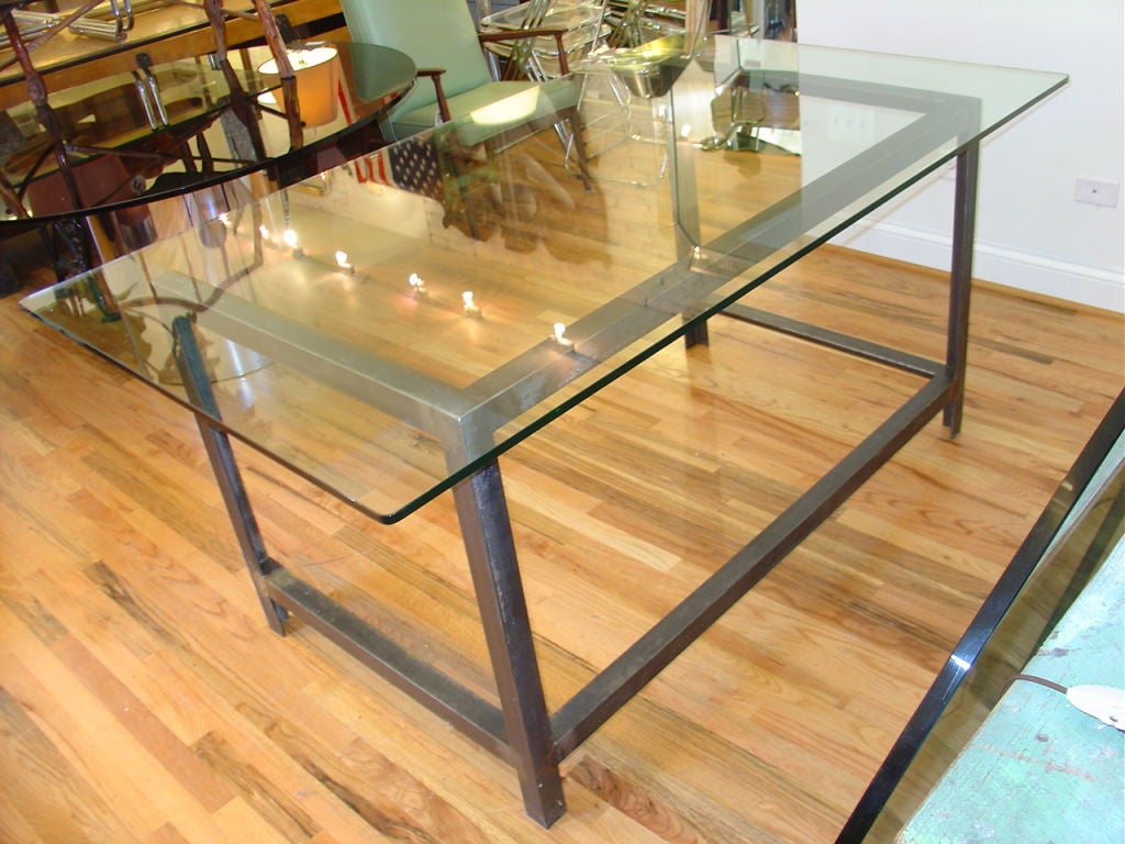 Glass Top Industrial Table or Desk at 1stdibs