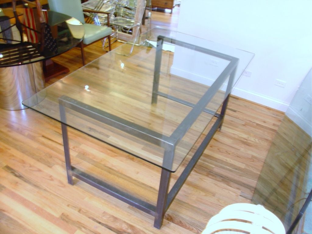 Glass Top Industrial Table or Desk In Good Condition In Chicago, IL