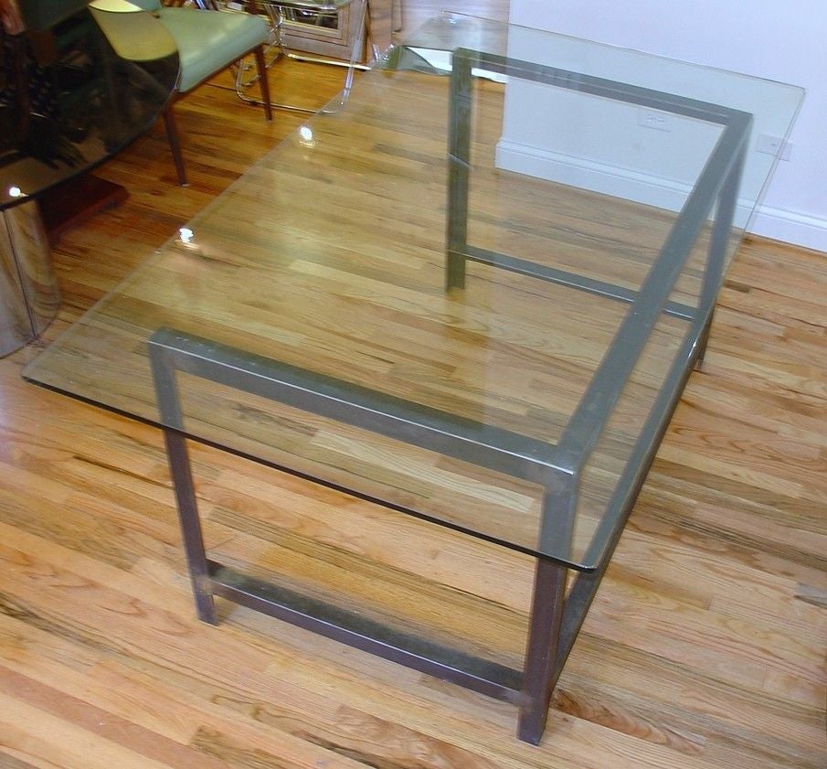 Steel Glass Top Industrial Table or Desk