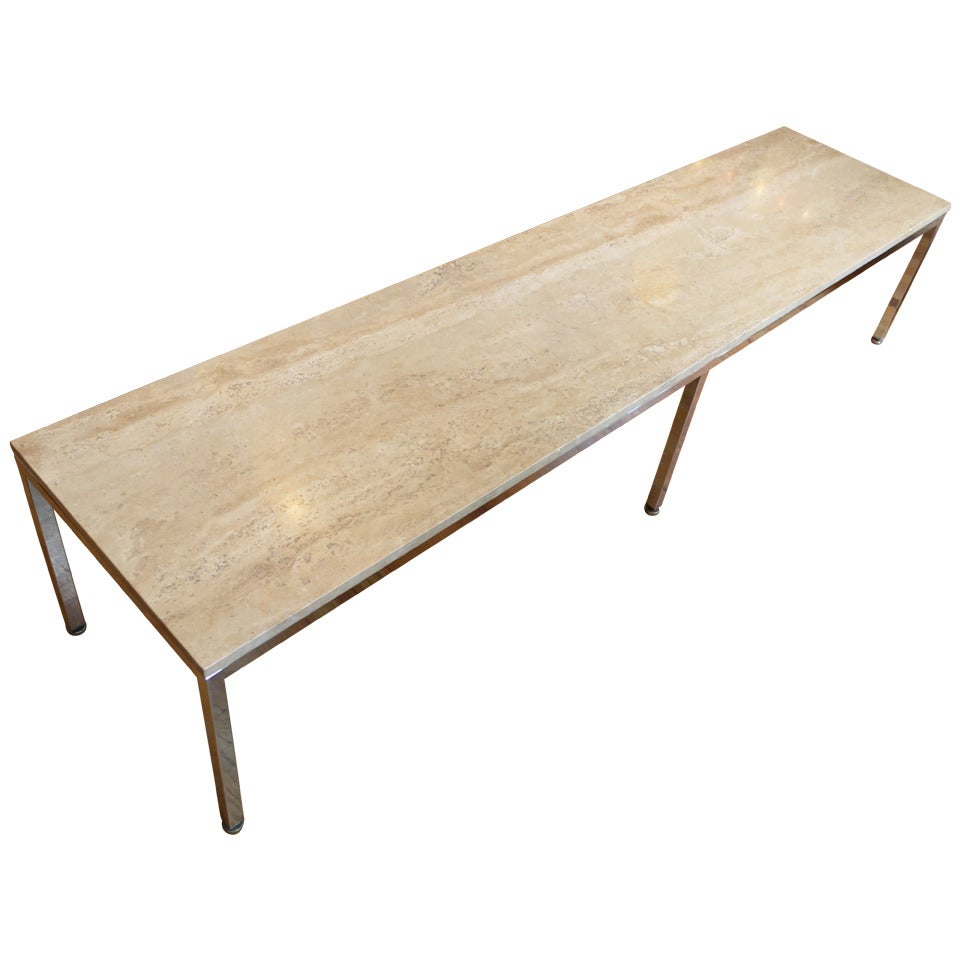 Custom Chrome and Travertine Bench by Knoll International