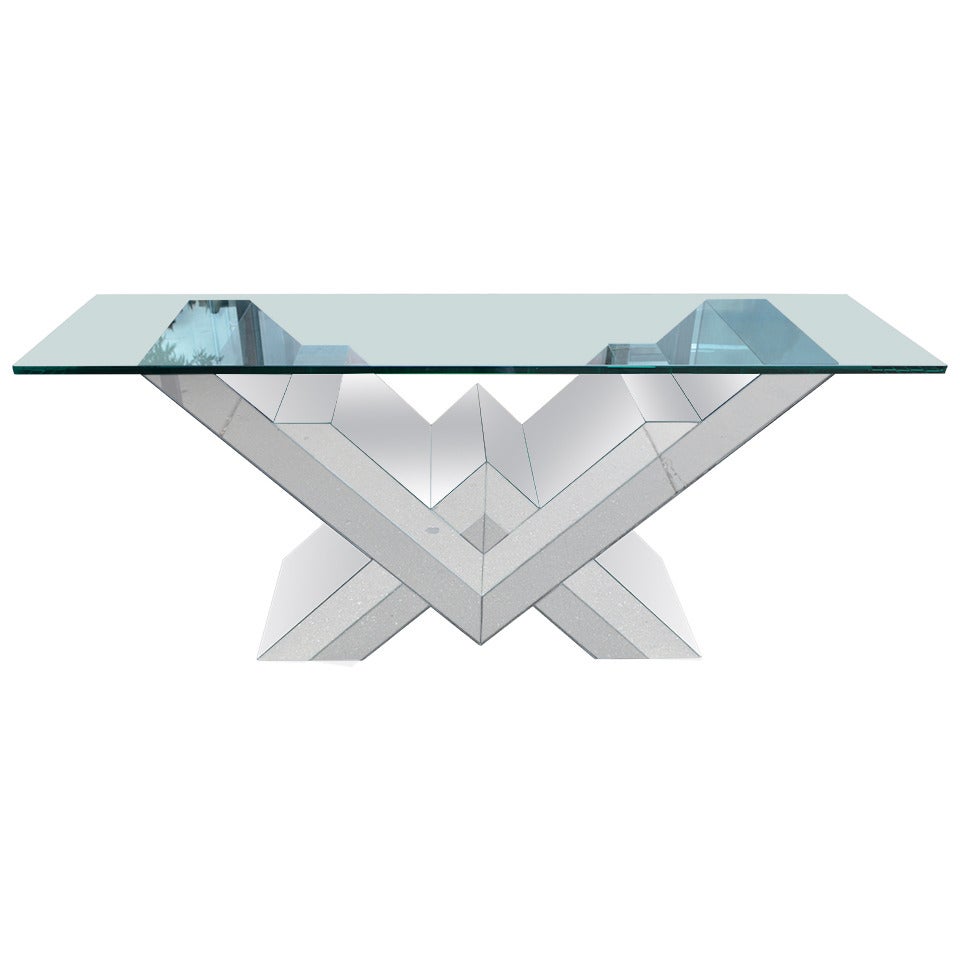 Pierre Cardin Style Smoked and Clear Mirrored Console Table 