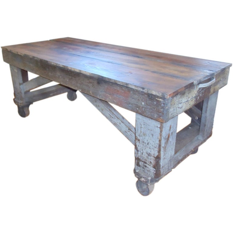 Industrial Work Table on Castors at 1stDibs