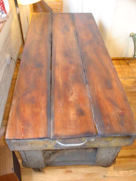 Wood Industrial Work Table on Castors