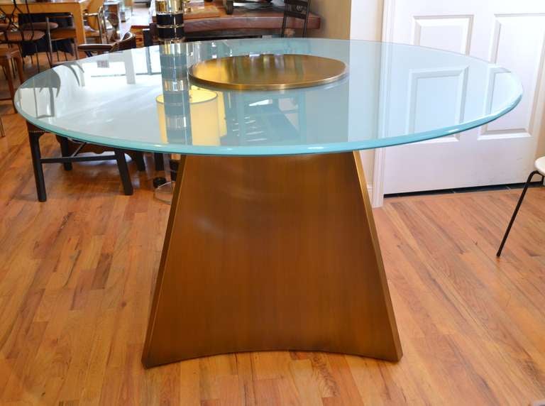 American Exceptionally Large Bronze and Round Glass Center Table in Style of Mastercraft