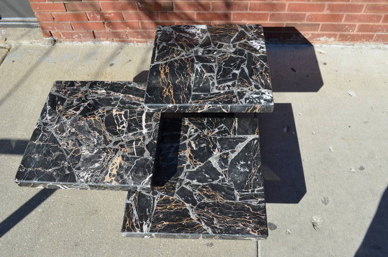 Stone Set of Three Black Italian Marble Pedestal Coffee Tables