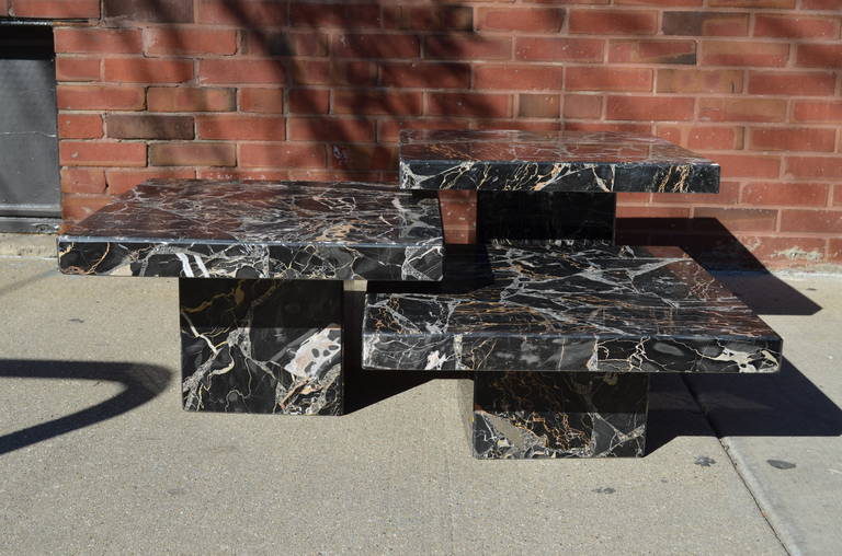 Set of Three Black Italian Marble Pedestal Coffee Tables 1