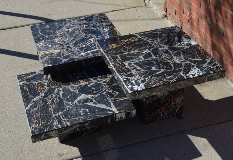 20th Century Set of Three Black Italian Marble Pedestal Coffee Tables