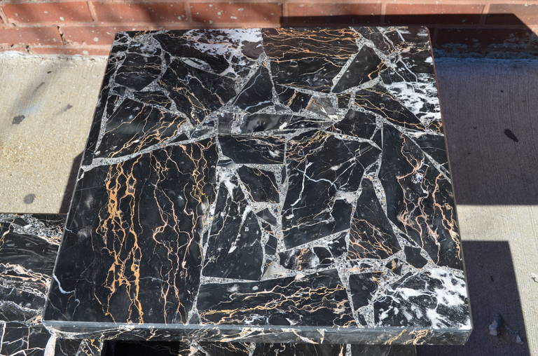 Set of Three Black Italian Marble Pedestal Coffee Tables In Excellent Condition In Chicago, IL