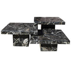 Set of Three Black Italian Marble Pedestal Coffee Tables