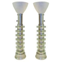 Pair Art Deco Glass and Aluminum Lamps