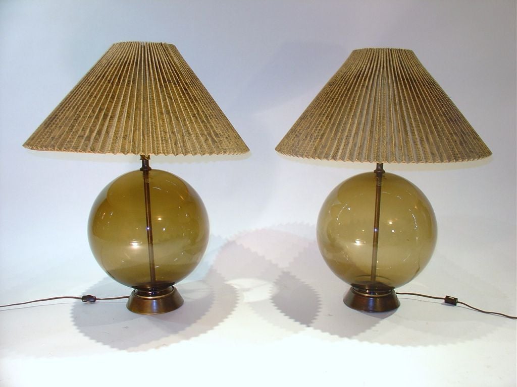 American Pair of  Tinted Glass Globe Lamps by Tyndale