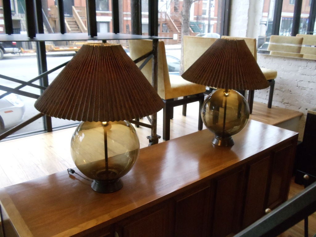 Pair of  Tinted Glass Globe Lamps by Tyndale 2