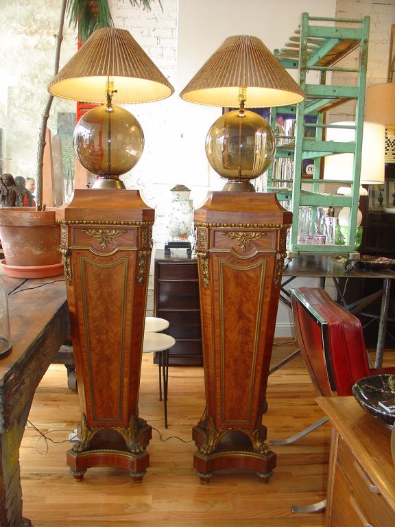 Pair of  Tinted Glass Globe Lamps by Tyndale 4