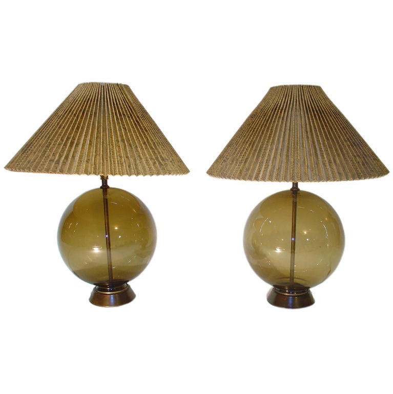 Pair of  Tinted Glass Globe Lamps by Tyndale