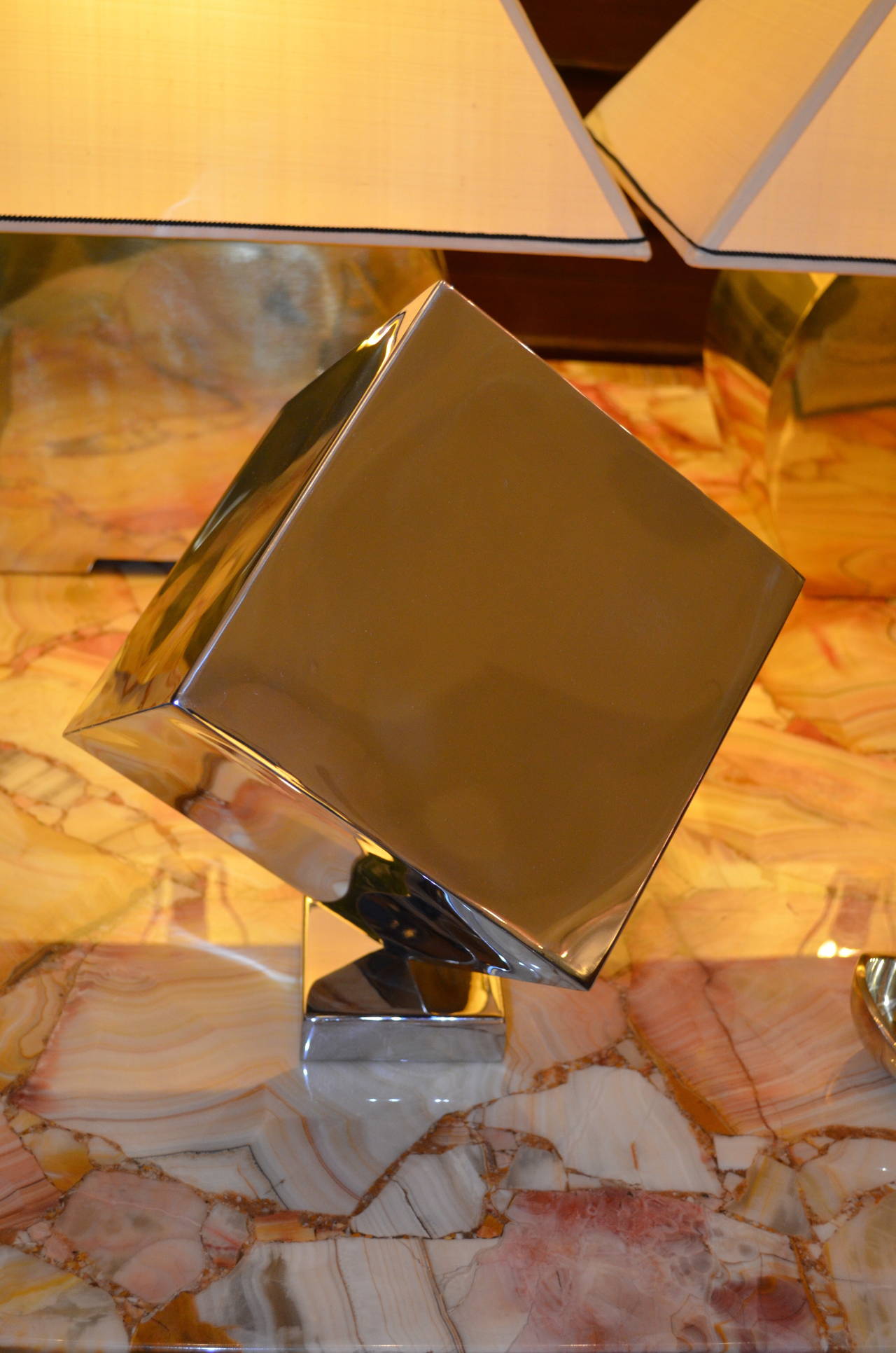 Fine XX secolo Scultura cubica italiana in cromo