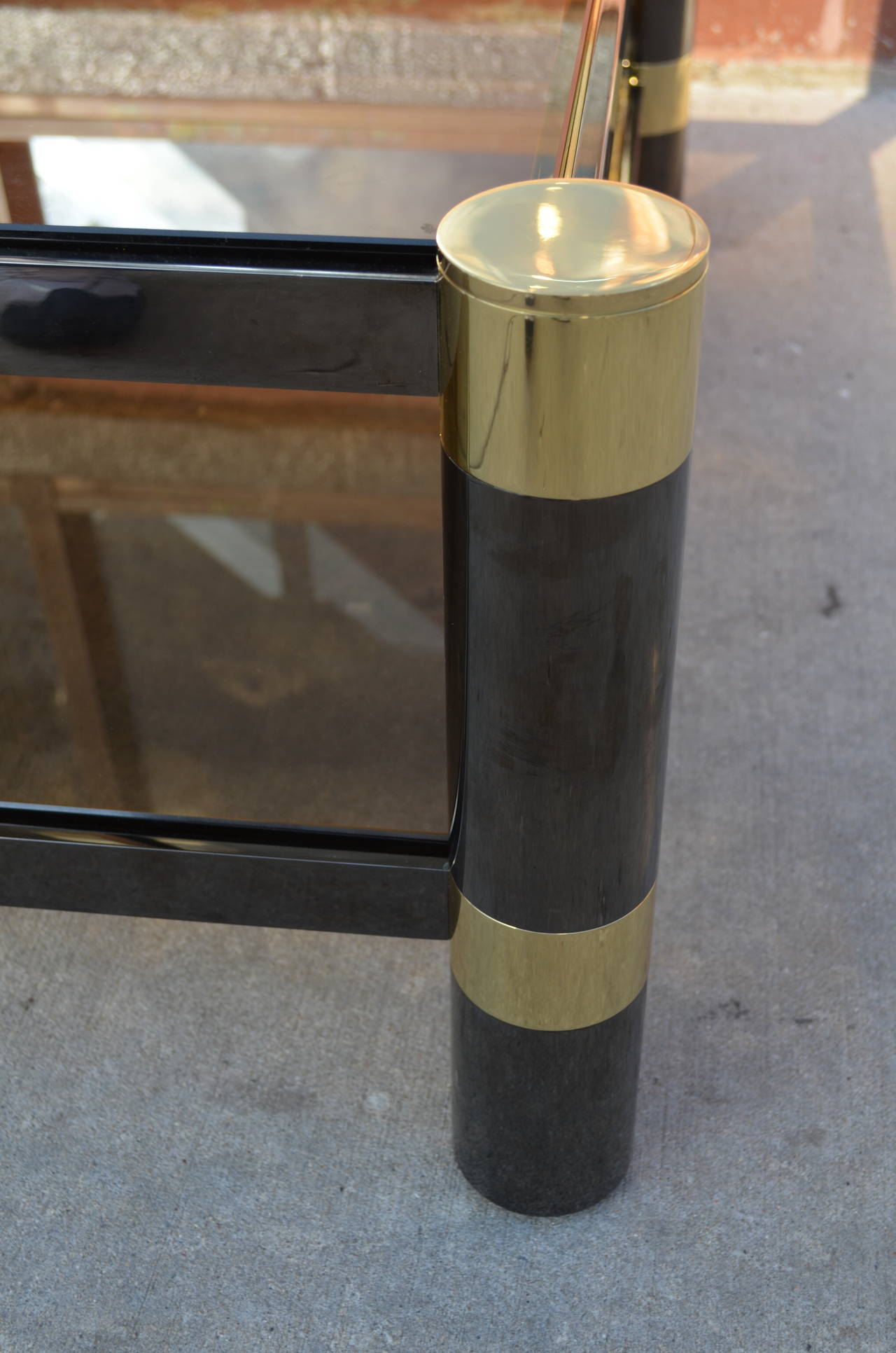 Signed Monumental Karl Springer Gunmetal and Brass Coffee Table 2