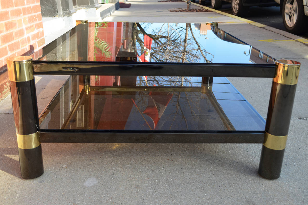 Late 20th Century Signed Monumental Karl Springer Gunmetal and Brass Coffee Table