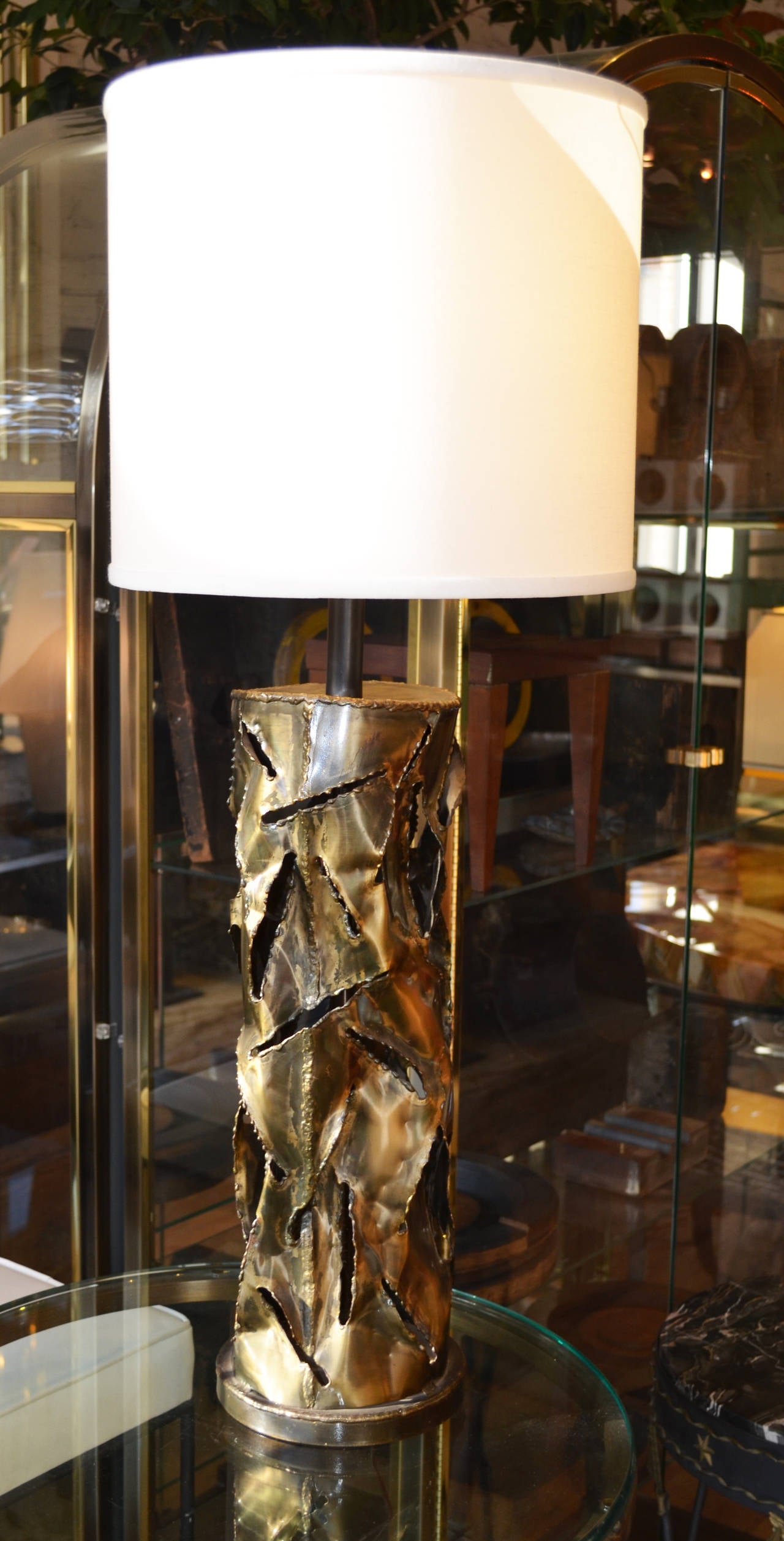 Italian Brutalist Torch Cut Metal Lamp by Marcello Fantoni