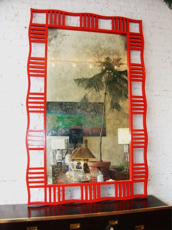 A monumental custom Niermann Weeks antiqued patinated mirror.