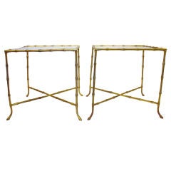 Pair Bagues Style Brass Bamboo End Tables
