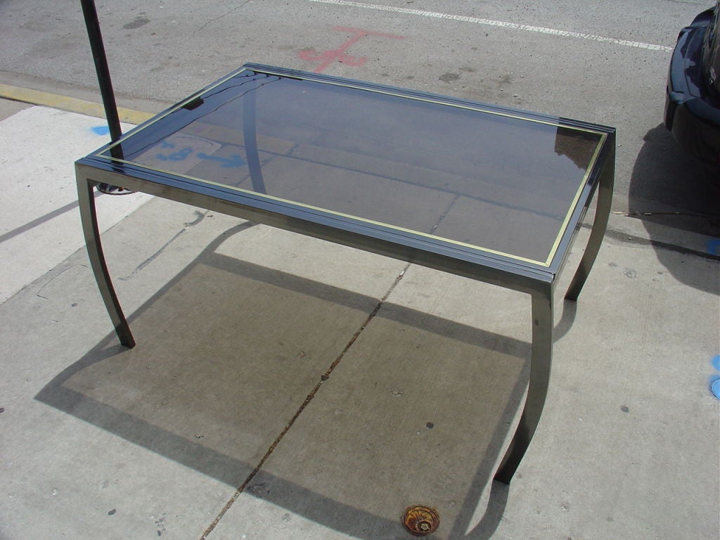 Mid-Century Modern Design Institute of America Glass and Gunmetal Milo Baughman Style Dining Table