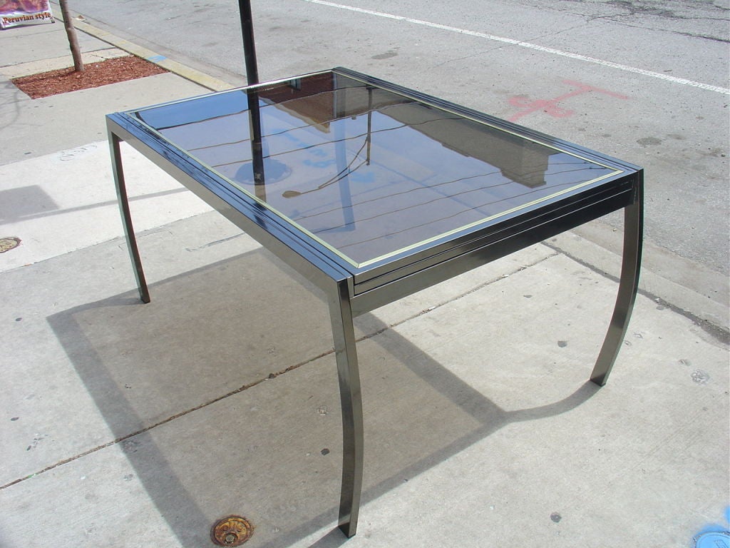 American Design Institute of America Glass and Gunmetal Milo Baughman Style Dining Table