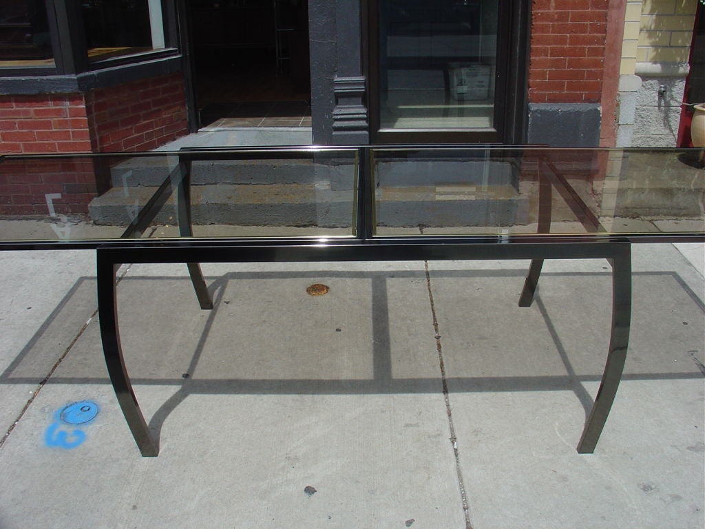 Late 20th Century Design Institute of America Glass and Gunmetal Milo Baughman Style Dining Table