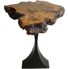 Burl Wood Side Table with Metal Base 1
