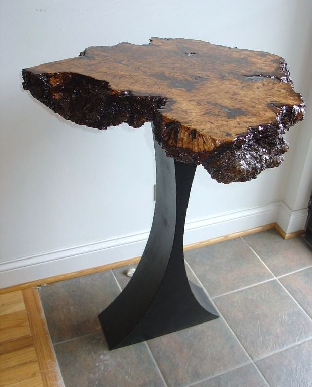 Burl Wood Side Table with Metal Base In Good Condition In Chicago, IL