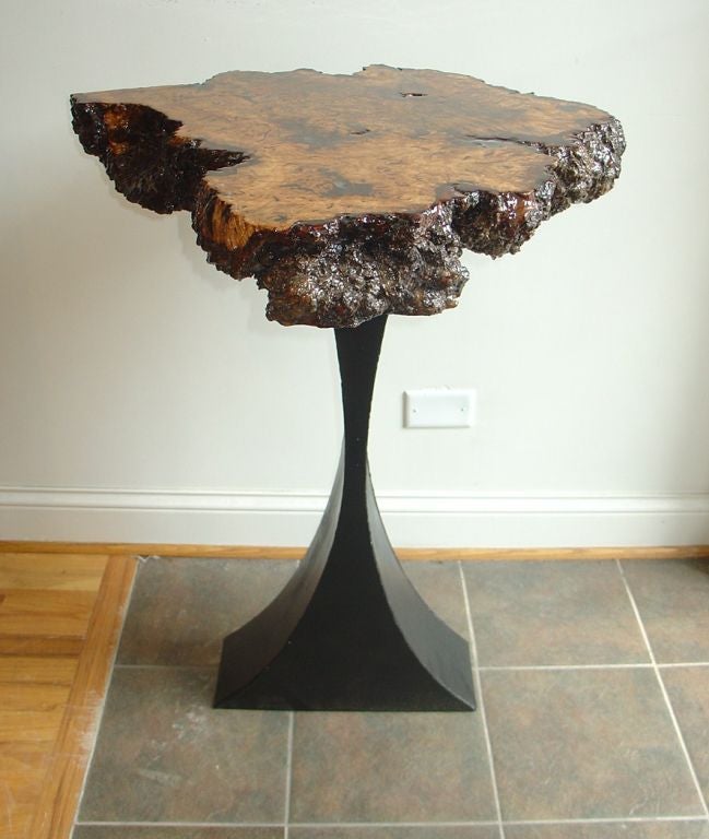 20th Century Burl Wood Side Table with Metal Base