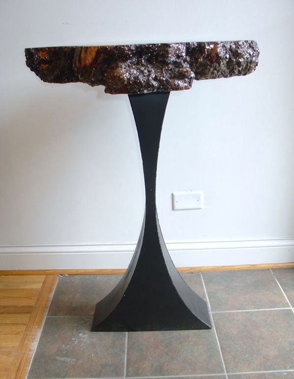 Burl Wood Side Table with Metal Base 1
