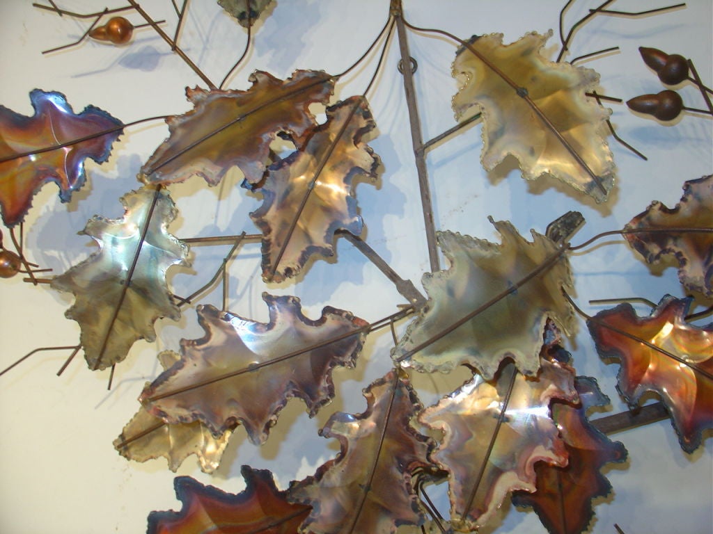 Brass Curtis Jere Oak Leaves Wall Sculpture